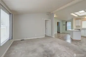 Family room, looking towards kitchen & dining area.