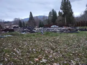 View from side corner of lot after structure fire 8/2025