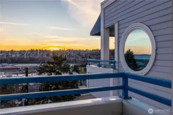 A private terrace overlooking Elliott Bay, inviting fresh air, passing ferries, and ever-changing light