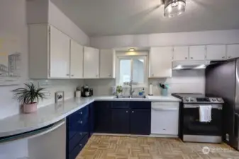 Open design kitchen with breakfast nook.