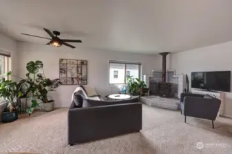 Living room with the Kent wood stove for supplemental heat.