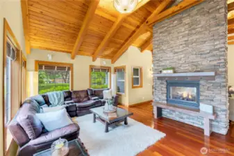 Living room, backside of dual fireplace