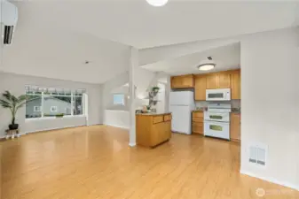 upstairs kitchen, dining & living room
