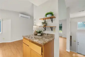 upstairs kitchen, dining & living room