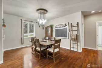 Formal dining room with custom made chandelier.