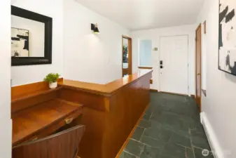 This adorable built in desk provides extra storage.