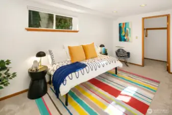 Lower level bedroom is non-conforming due to the window size. But it has a lovely walk-in closet!