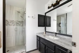 High end finishes in primary bath.