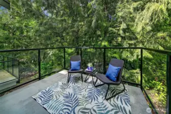 Spacious deck off living room from sliding doors; a great expansion of living space in the summer months.
