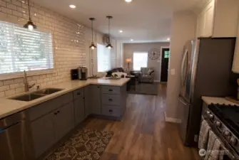 Looking from the kitchen to the living room