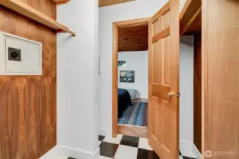 The walk-in closet off main bedroom.