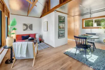 Partially drywalled and fully insulated. And another cool wood floor.