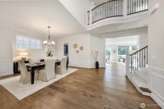 Open floor plan: two-story ceiling with skylight.