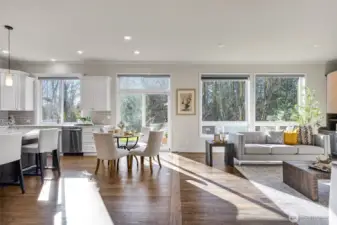 South facing living space with large windows maximizes natural light.