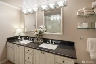 SECRET STORAGE - The mirrors open to large double mirrored medicine cabinets.  Who would know?!