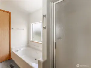 Primary Bath with Soaking Tub and Shower.