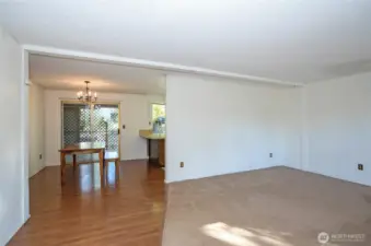 From the entry, enjoy a view of the living and dining areas with a spacious, open flow.