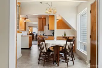 Looking at the dining area between the kitchen and the family room.