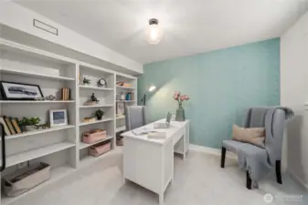 Private and quiet office downstairs with built-in shelving