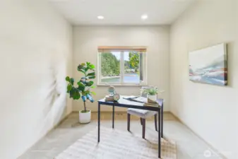 A perfect den, office or library space with views of the bay.