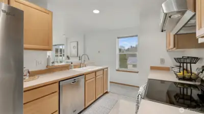 Functional kitchen layout with ample counter space and natural light.