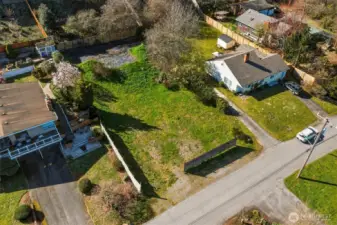 Overhead perspective of level land parcel in desirable Southwest Seattle location