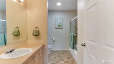 This full guest bath is so spacious and conveniently located right across from the guest bedroom.
