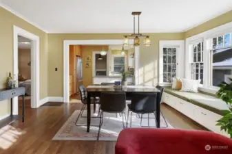 Great flow to the open dining area and kitchen beyond.