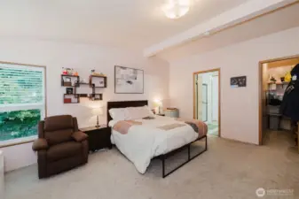 Walk-in closet and primary bath. That window looks out to the private, big backyard!