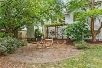 The landscaping throughout the yard is mature and easy to maintain.