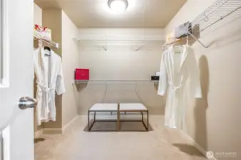 Large primary walk-in closet for all your organizing needs.