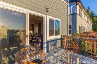 Large deck is approximately 9 by 11 feet.