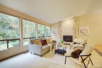 Living room with gas fireplace.