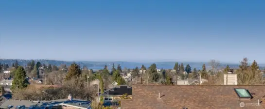 Gorgeous views of Lake Washington, Downtown Bellvue, and the Cascade Mountains