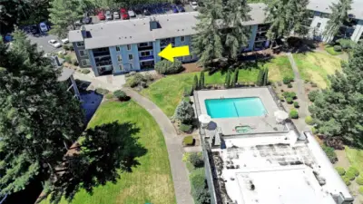 Aerial View of Building, Pool and Clubhouse