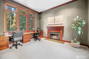 Main level office with gas fireplace