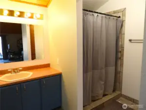 Separate shower in primary bathroom.