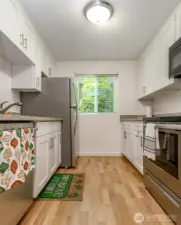 A galley style kitchen has everything you need at your fingertips.