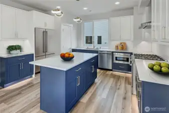 Large kitchen with built in microwave