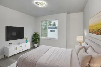 Pristine new construction guest room with ample storage