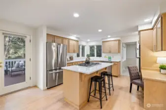 Spacious kitchen with stainless appliances, gas cook-top, and large walk-in pantry.