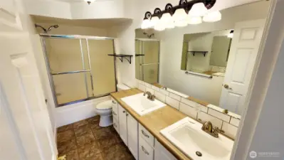 Lower level full Bathroom with dual vanity.
