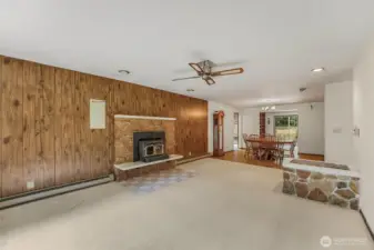 Family room view of dining room and family room beyond.