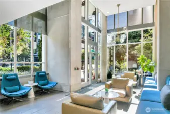 The light-filled entry at 74 Cedar has a lovely lobby and 24/7 Concierge to welcome you and your guests.