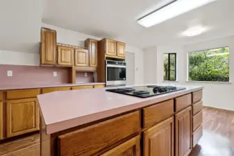 Kitchen has an island in the middle of it.
