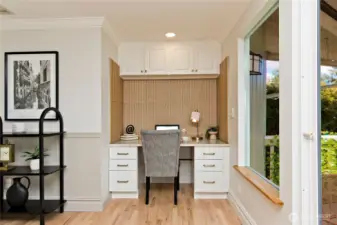 A built-in desk keeps daily life organized.