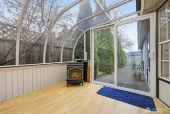 Sunroom with gas fireplace