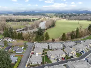 Aerial view showing the peaceful surroundings and convenient Arlington location.