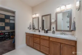 Soft close cabinetry, double vanity and walk-in closet