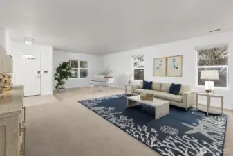 Family room with large windows to let the light in